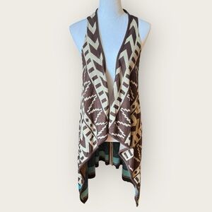 IM IN LOVE WITH DEREK Vest Southwestern Aztec Brown Tan Open Front S M